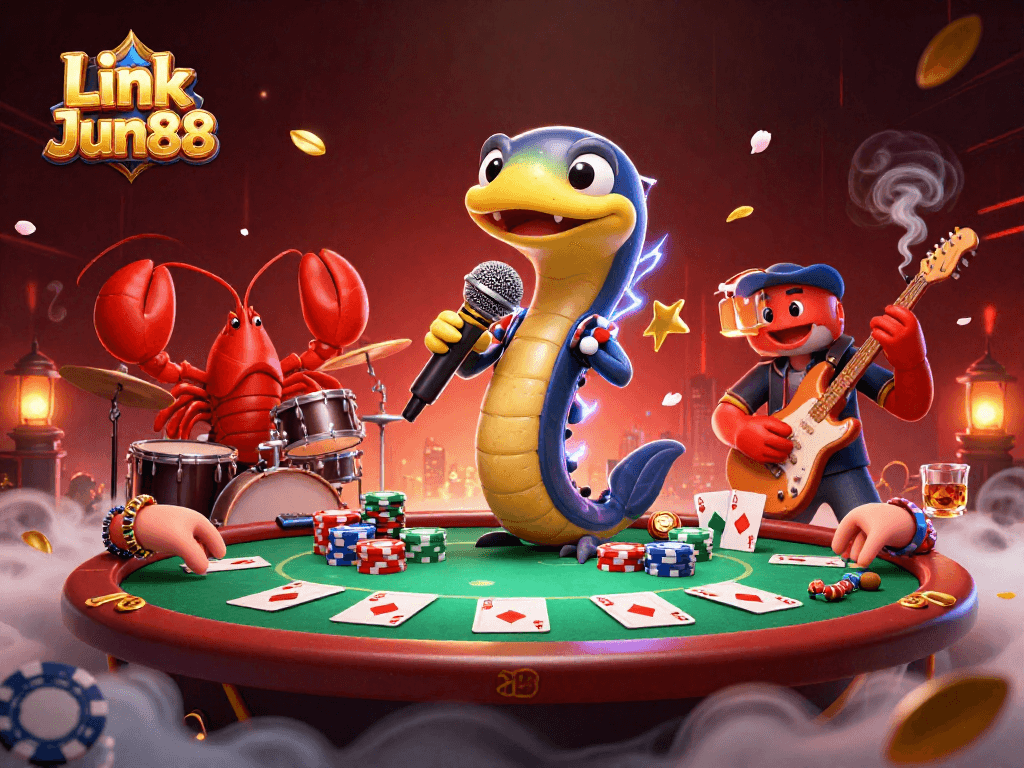 Experience high-energy gaming at Link Jun88 featuring electric eel DJ, lobster drummer, and seahorse guitarist.