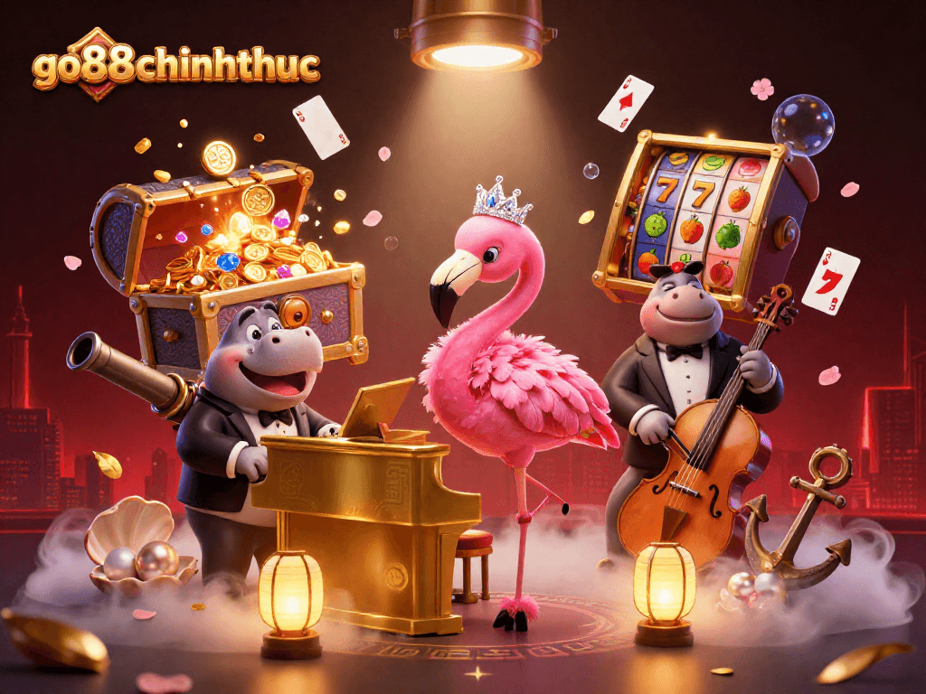 Engage with the vibrant world of go88chinhthuc through this animated casino scene highlighting luck and winnings.