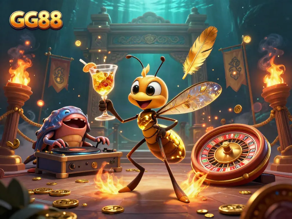 Experience the thrill of GG88 with a vibrant casino-themed illustration full of action and excitement.