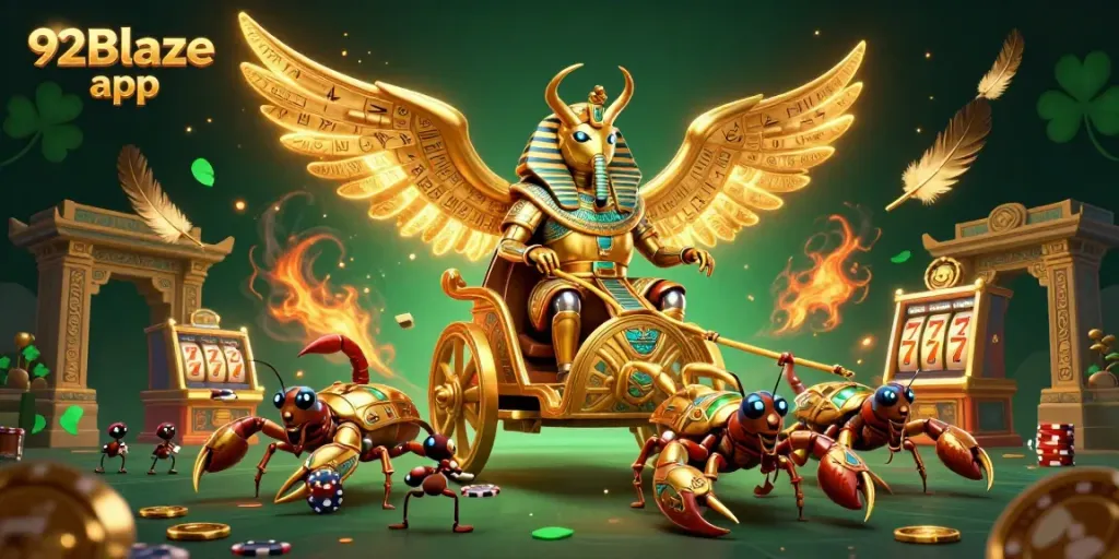 Engage in thrilling gameplay with the 92Blaze app, featuring a golden scarab and amazing rewards.