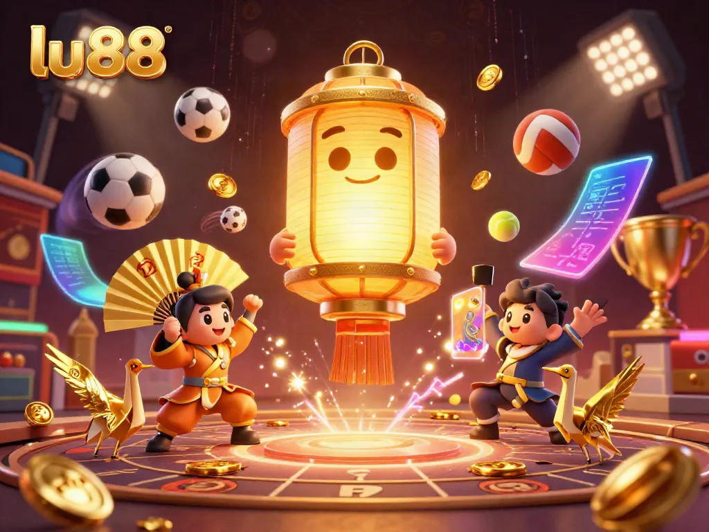 Engage with lu88's vibrant online casino adventure featuring a golden lantern spirit and festive elements.