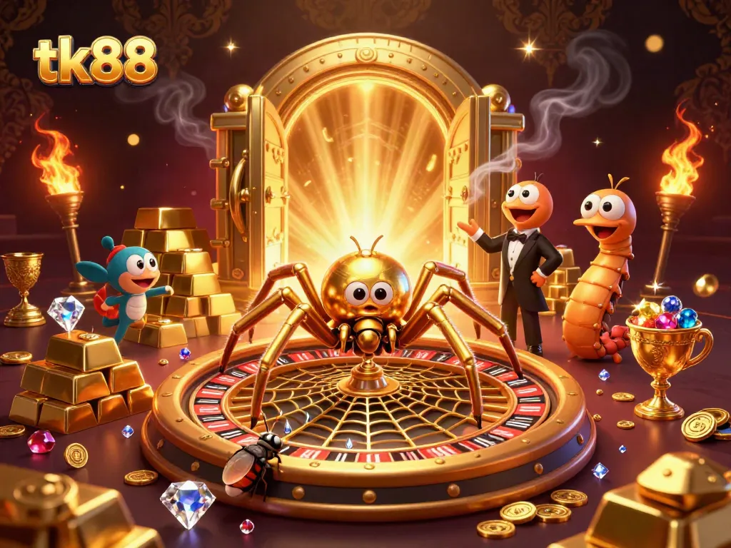 Engage with tk88's thrilling roulette action in this vibrant casino illustration.