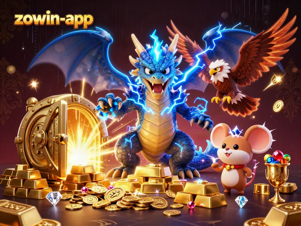 Win big with the zowin-app, featuring dynamic casino elements in a thrilling 3D illustration.