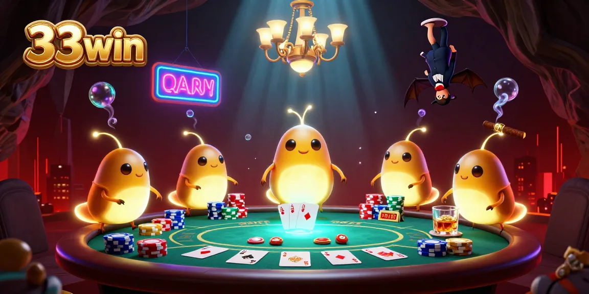 Experience thrilling games at 33win with vibrant glowworms lighting a casino scene.