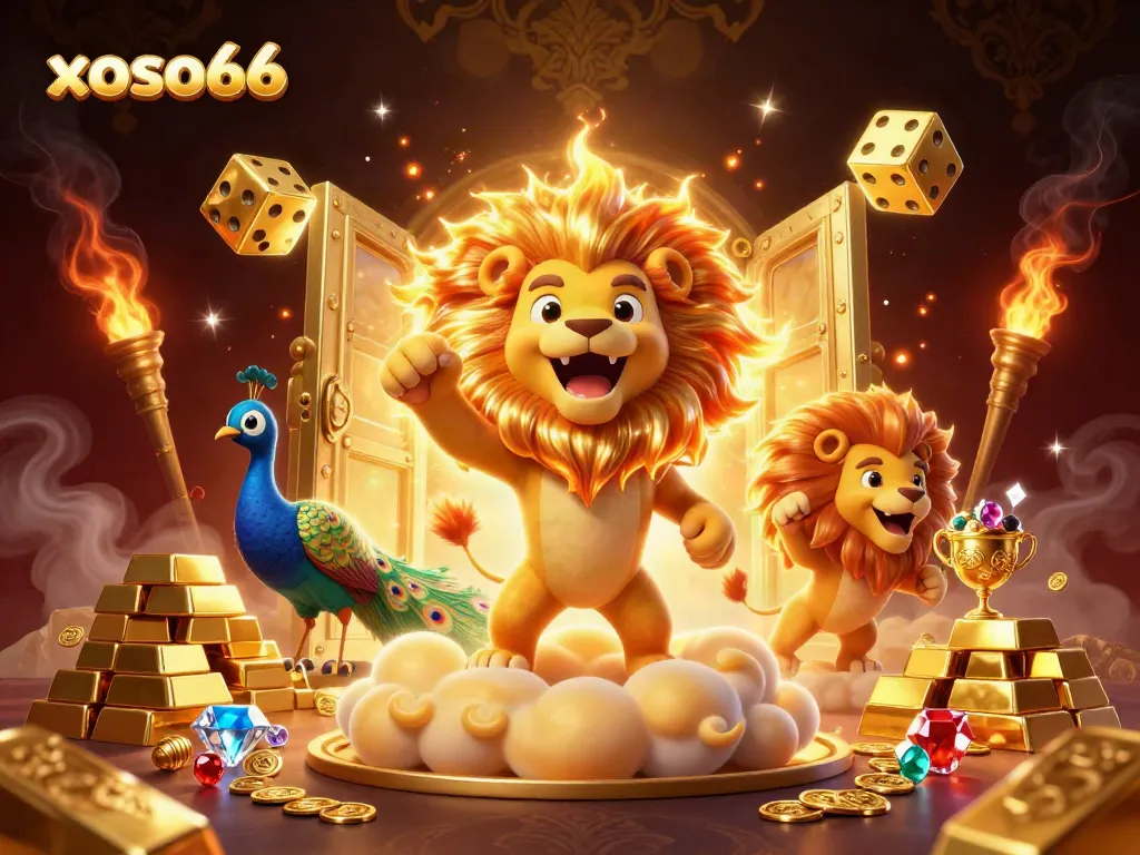 Experience the triumphant roar of xoso66 with a vibrant casino-themed fantasy scene.