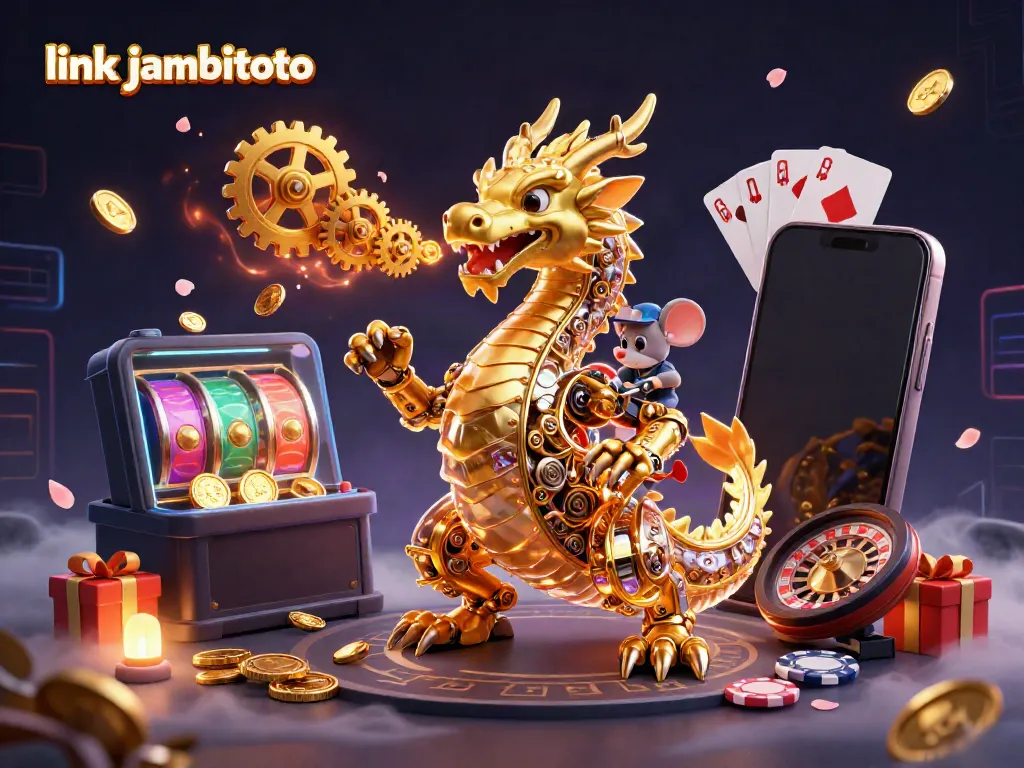 Experience the excitement with link jambitoto in this vibrant casino scene featuring a dragon and gaming elements.