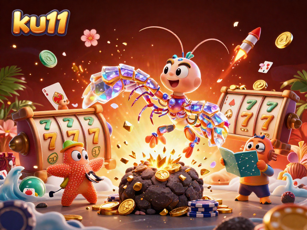 Engage ku11 players with the galactic samurai striking an asteroid, revealing gems and casino elements.
