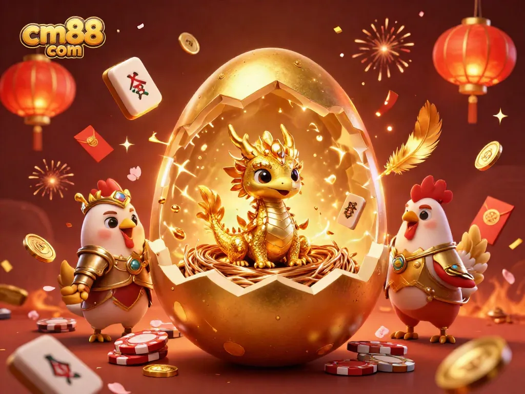 Bet on cm88 com with a stunning crystalline dragon and golden poker chips surrounded by vibrant casino elements.