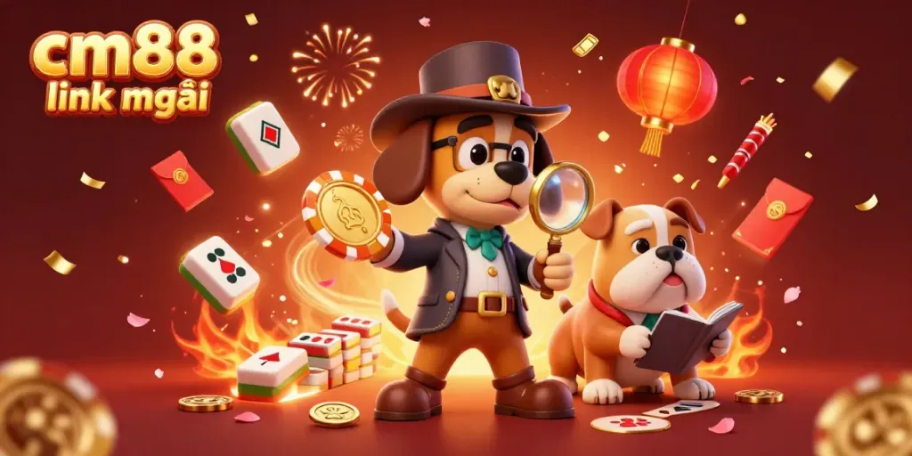 Engage with cm88 link mới in an exciting casino illustration featuring a detective scene.