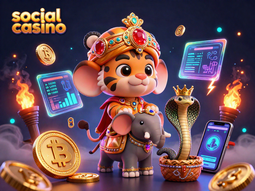 Engage in a thrilling social casino adventure with our vibrant 3D illustration featuring a majestic maharaja tiger.