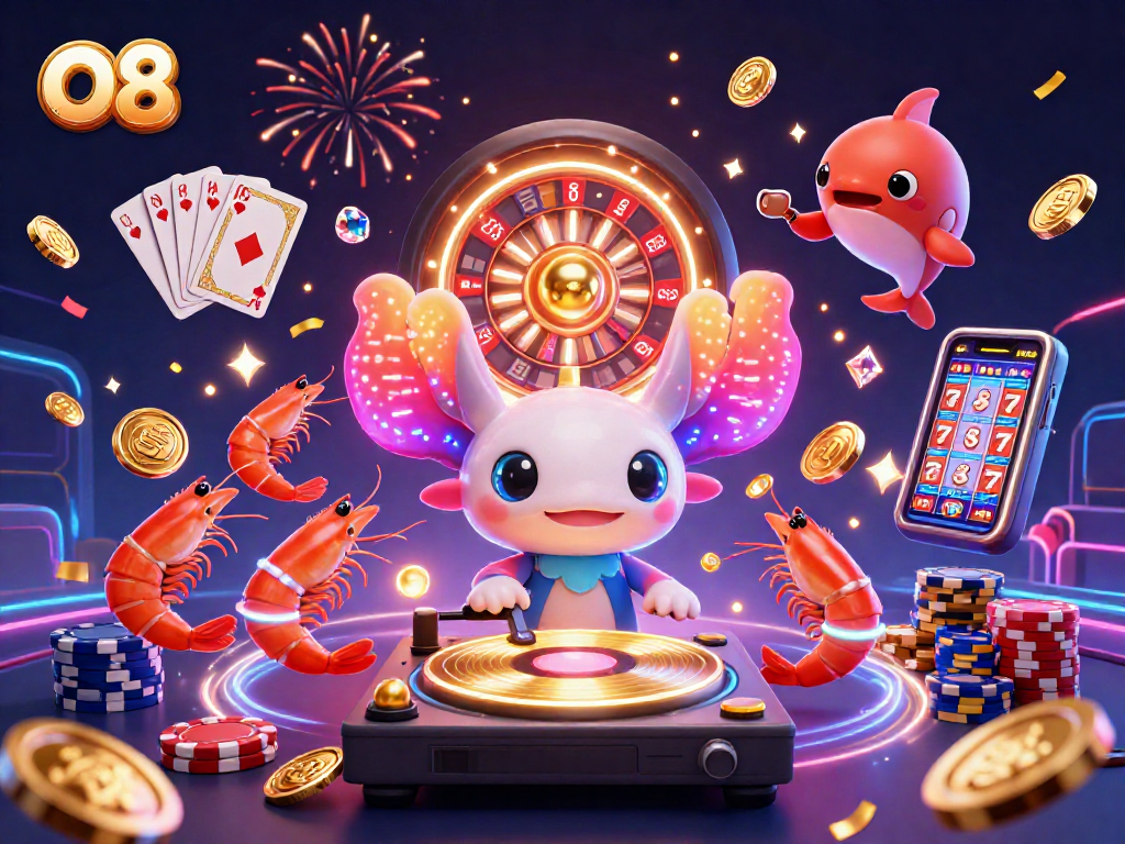 Experience thrilling gameplay at O8 with vibrant casino elements and dynamic characters celebrating winning strategies.
