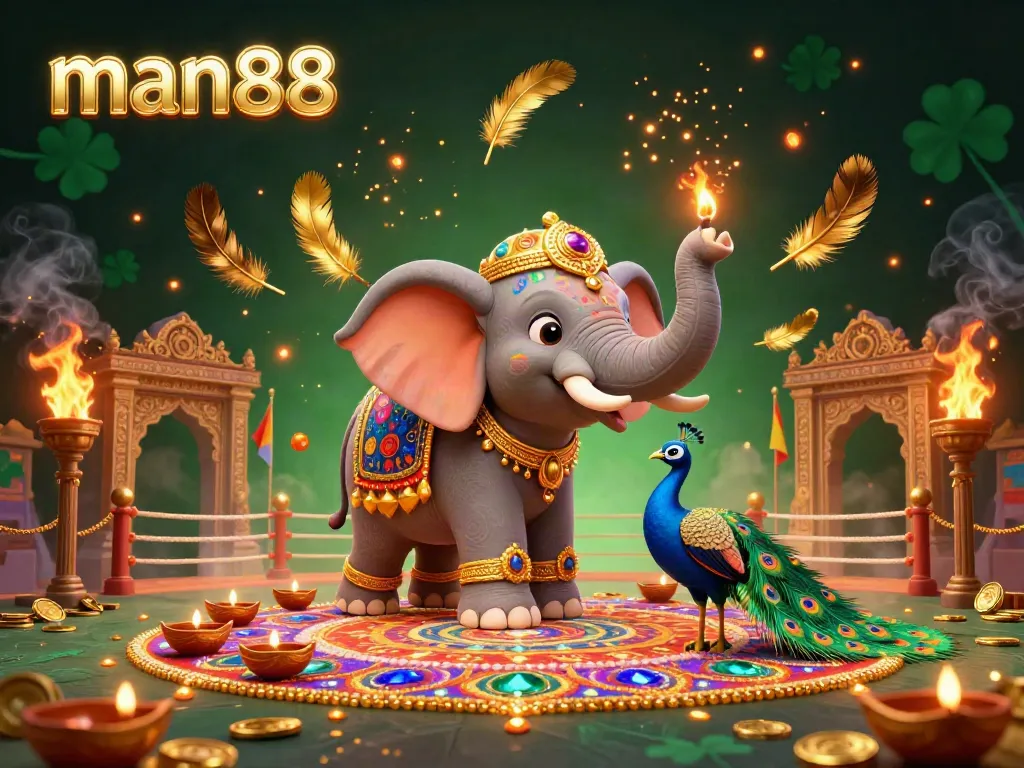 Experience the excitement of man88 with stunning visuals of a Diwali-themed casino environment artwork.