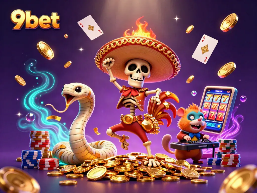 Join the excitement at 9bet with a vibrant victory scene showcasing thrilling casino elements.