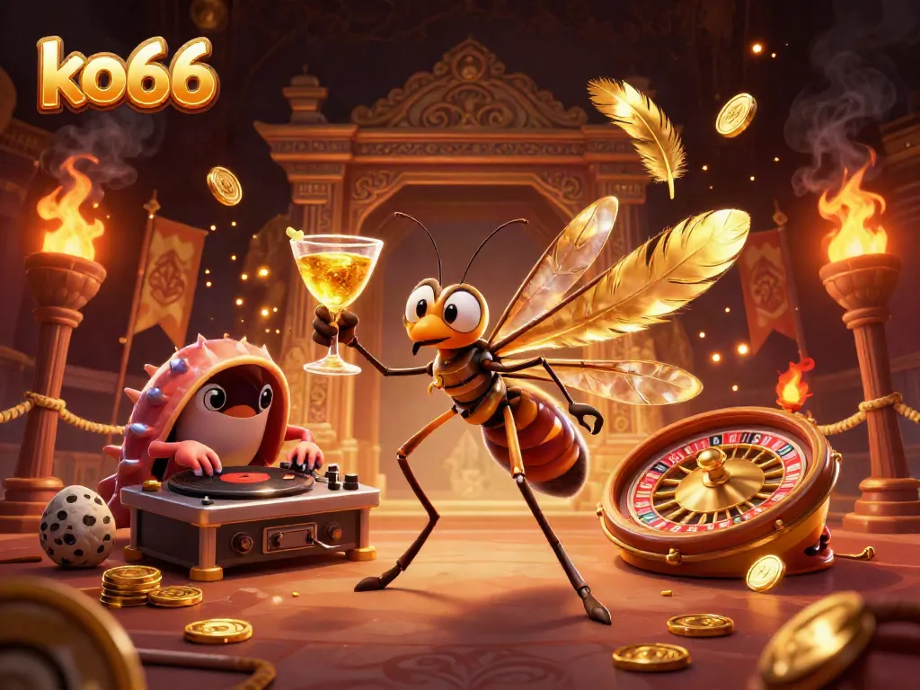 Experience thrilling gameplay with ko66 as the frozen mosquito mascot sparks excitement in a vibrant casino scene.