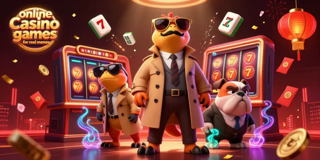 Experience thrilling online casino games for real money with a fun and vibrant 3D illustration.
