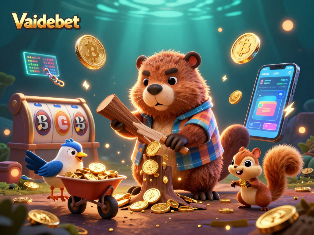 Experience winning moments at Vaidebet with a vibrant scene of a beaver and friends in a casino