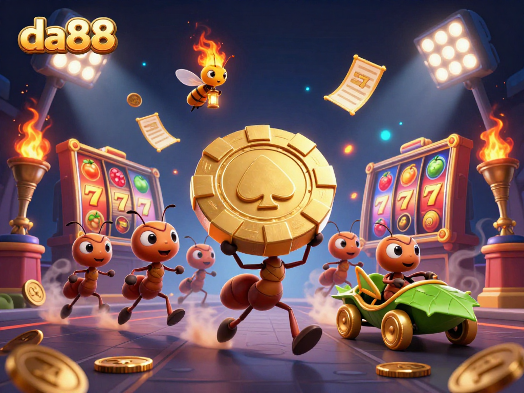 Experience da88's thrilling slot games with vibrant illustrations of gameplay and winnings.